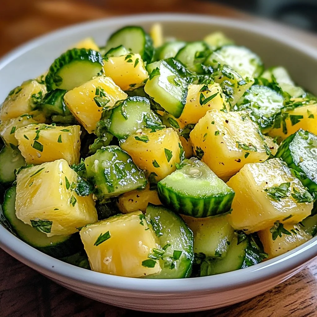 Verfrissende ananas komkommer salade met kleurrijke ingrediënten