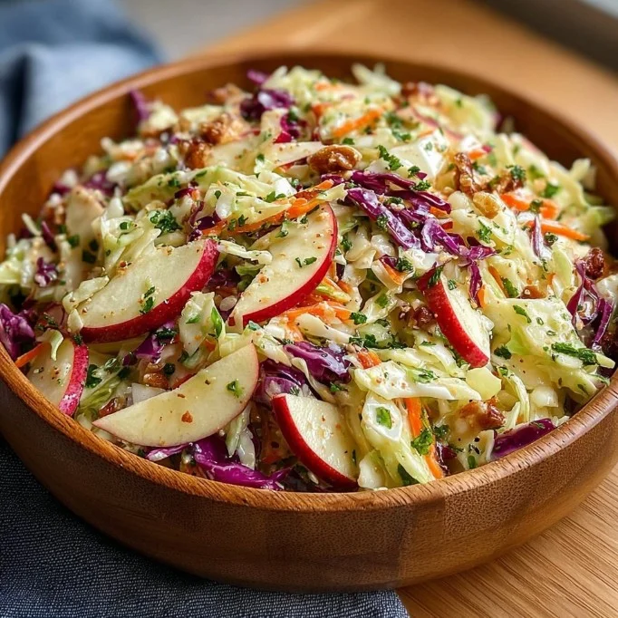 Verfrissende Appel Slaw met appels en groenten in een kom.