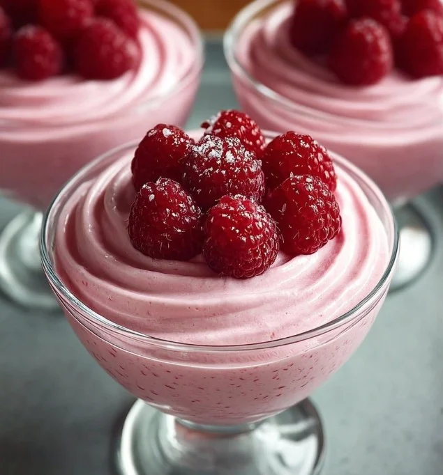 Luchtige frambozenmousse in een elegant dessertglas