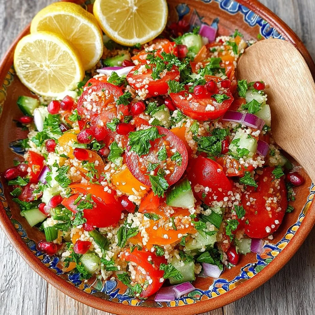 Heerlijke bulgursalade met verse groenten en kruiden, ideaal als bijgerecht.