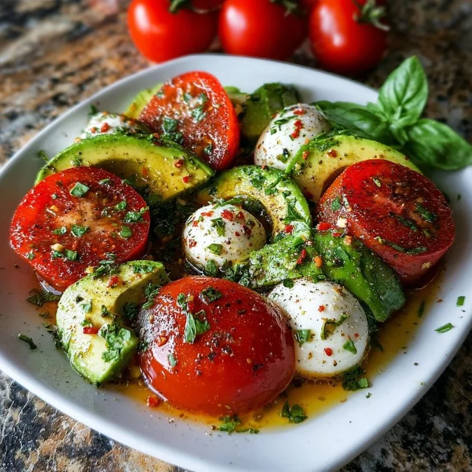 Caprese salade met avocado en tomaten op een bord