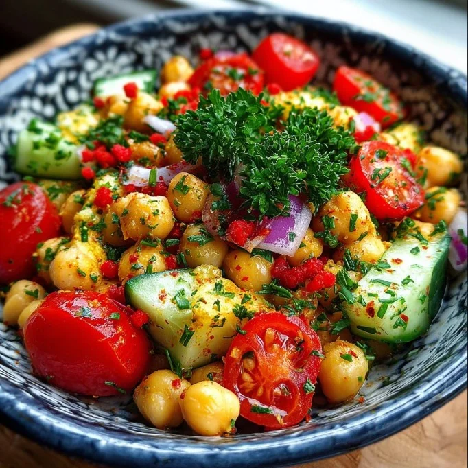 Verse kikkererwtensalade met groenten en dressing