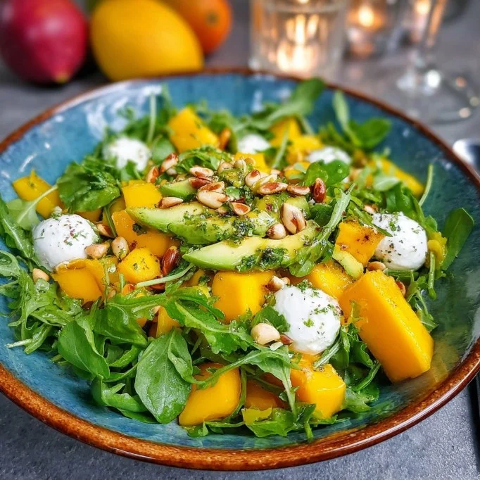 Rucola-mangosalade met pijnboompitten