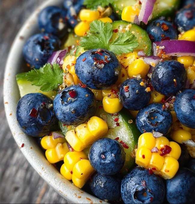 Salade met blauwe bessen en mais, een gezonde en smaakvolle maaltijd.