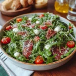 Heerlijke Salade met Rucola en Italiaanse Dressing op een bord.