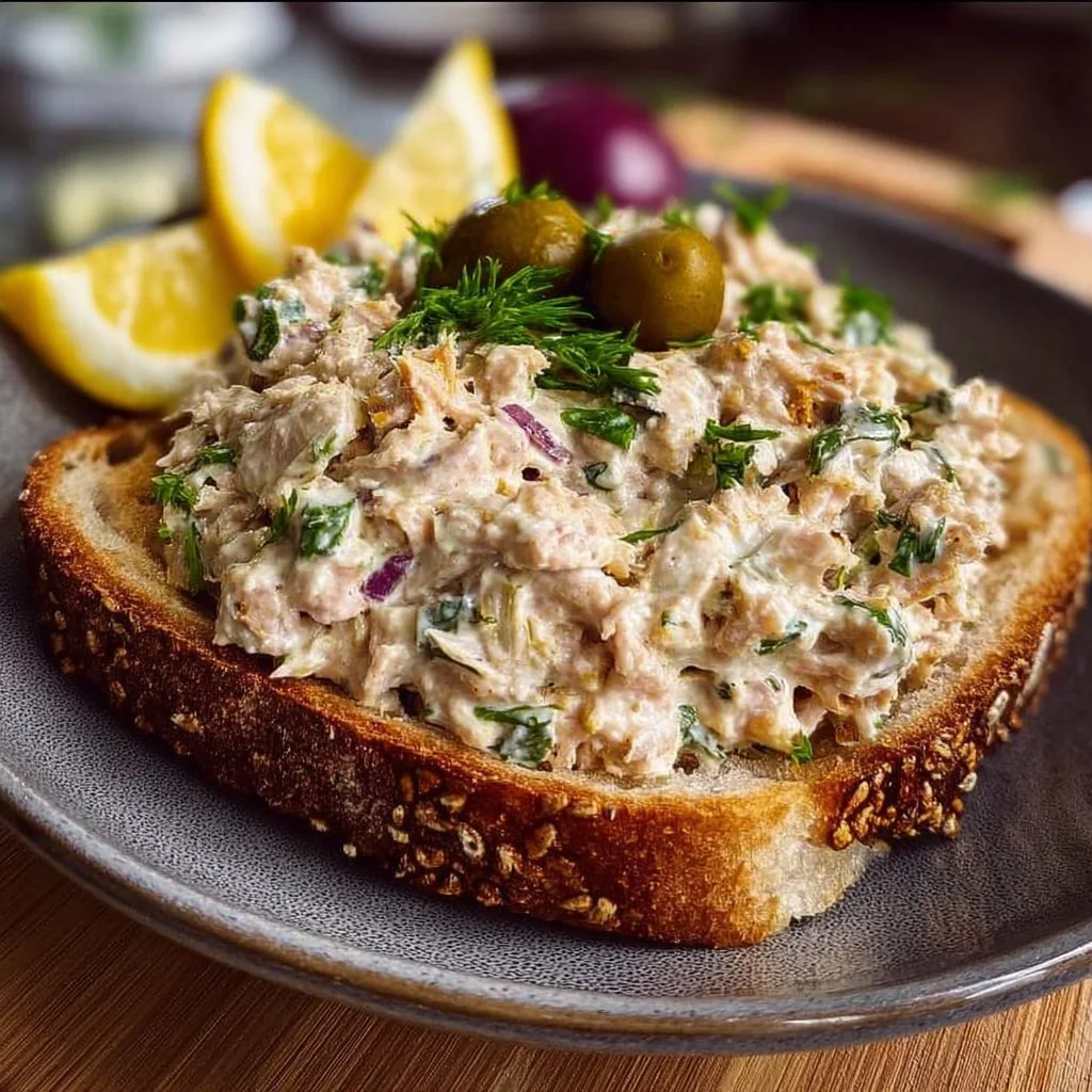 Heerlijke tonijnsalade met verse ingrediënten op een bord