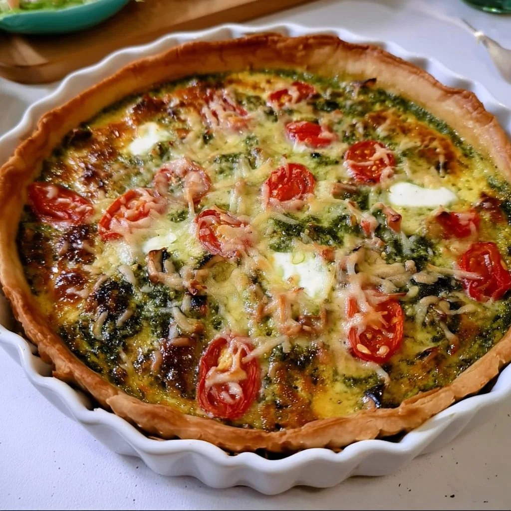 Italiaanse quiche met pesto en mozzarella, een smakelijk en eenvoudig recept