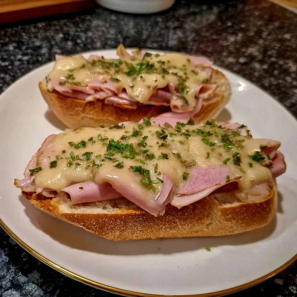 Broodje warme beenham met versgebakken brood en saus