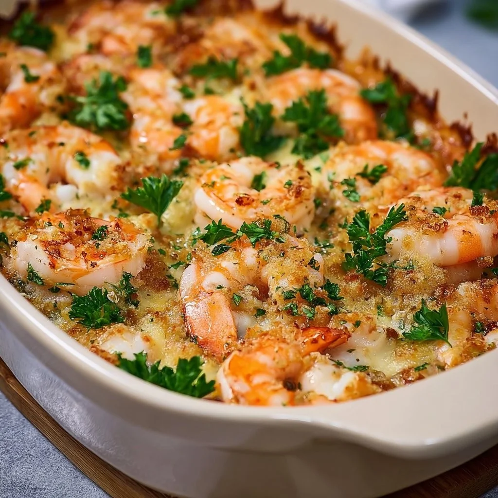 Heerlijke gebakken gevulde garnalenschotel met kruiden en garnalen