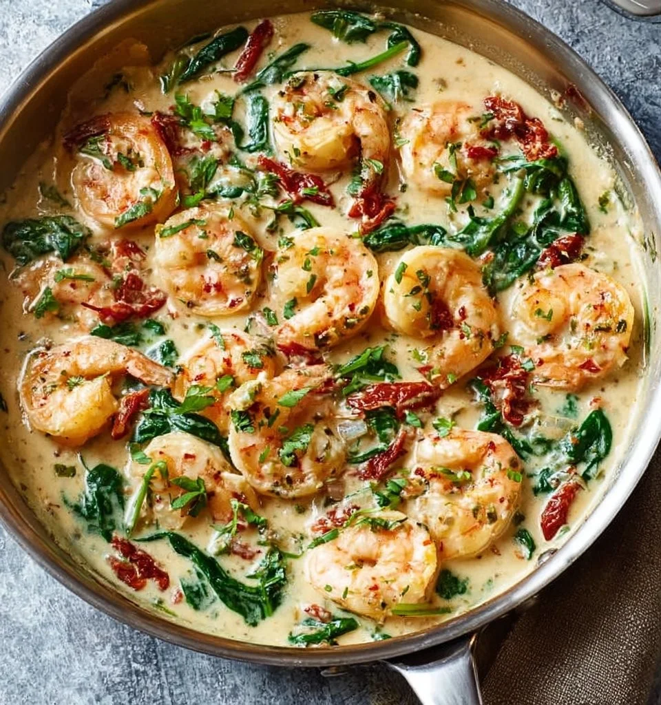 Romige Toscaanse Garnalen met verse ingrediënten