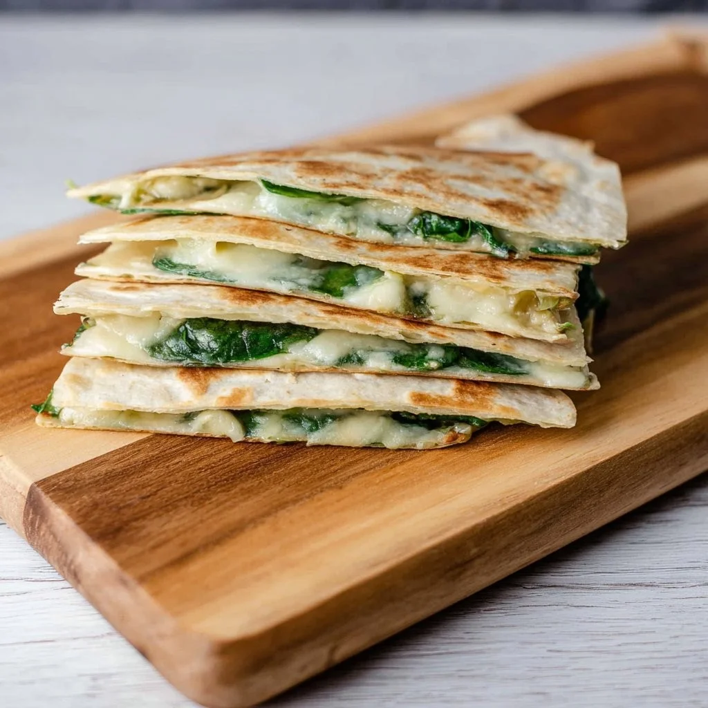 Vijf minuten Spinazie vegetarische Quesadilla's op een bord geserveerd.
