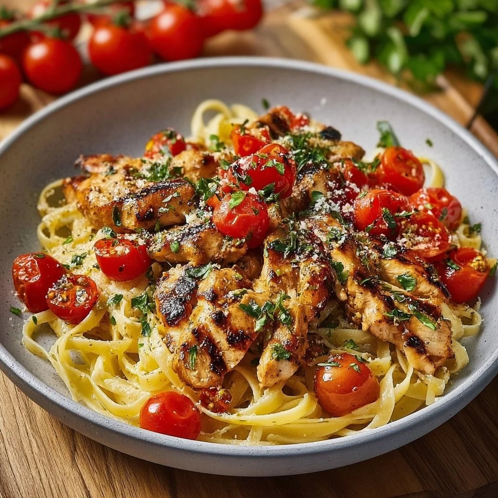Delicious Bruschetta Kip Pasta met verse ingrediënten en een smakelijke saus