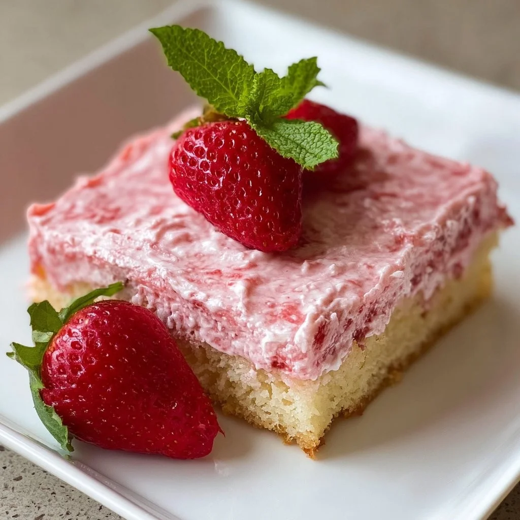 Zelfgemaakte aardbeienplaatcake met verse aardbeien en een luchtige structuur