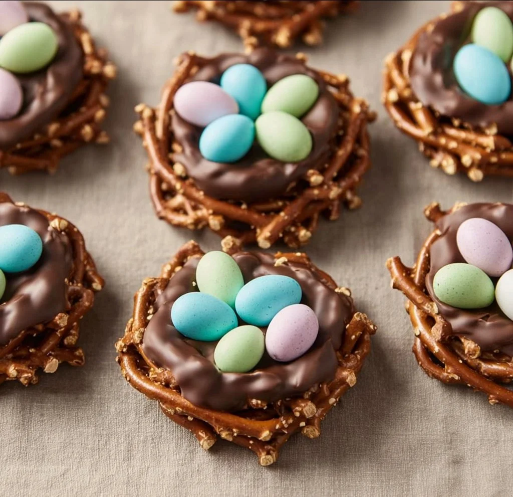Chocolade-Omhulde Pretzel Nesten heerlijk gepresenteerd op een bord.