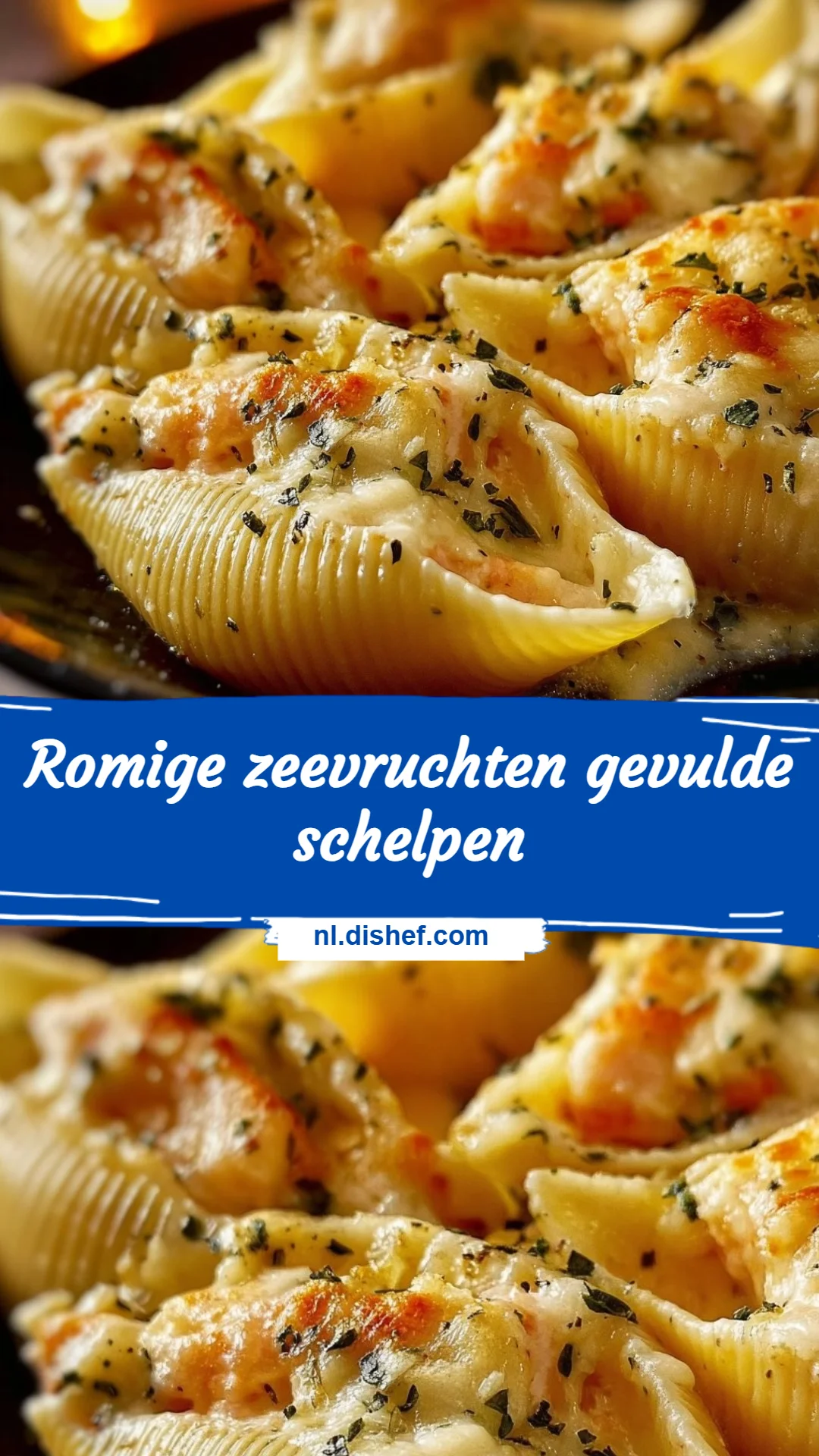 Romige zeevruchten gevulde schelpen