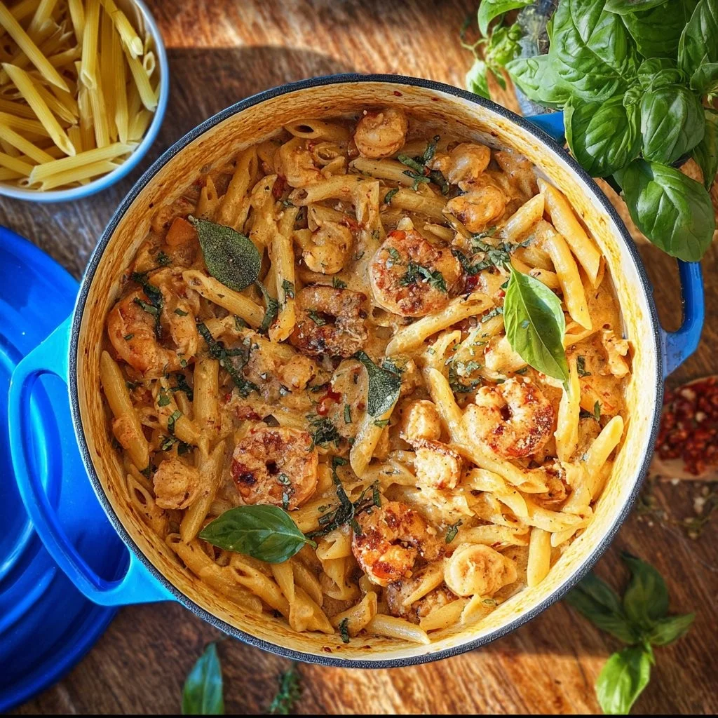 Heerlijke shrimp pasta met verse ingrediënten en smaakvolle saus